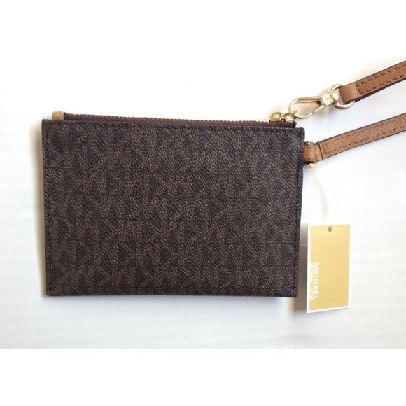 New! MICHAEL KORS MK Logo Karla Brown Wristlet With Strap Zip-Top - Picture 6 of 8